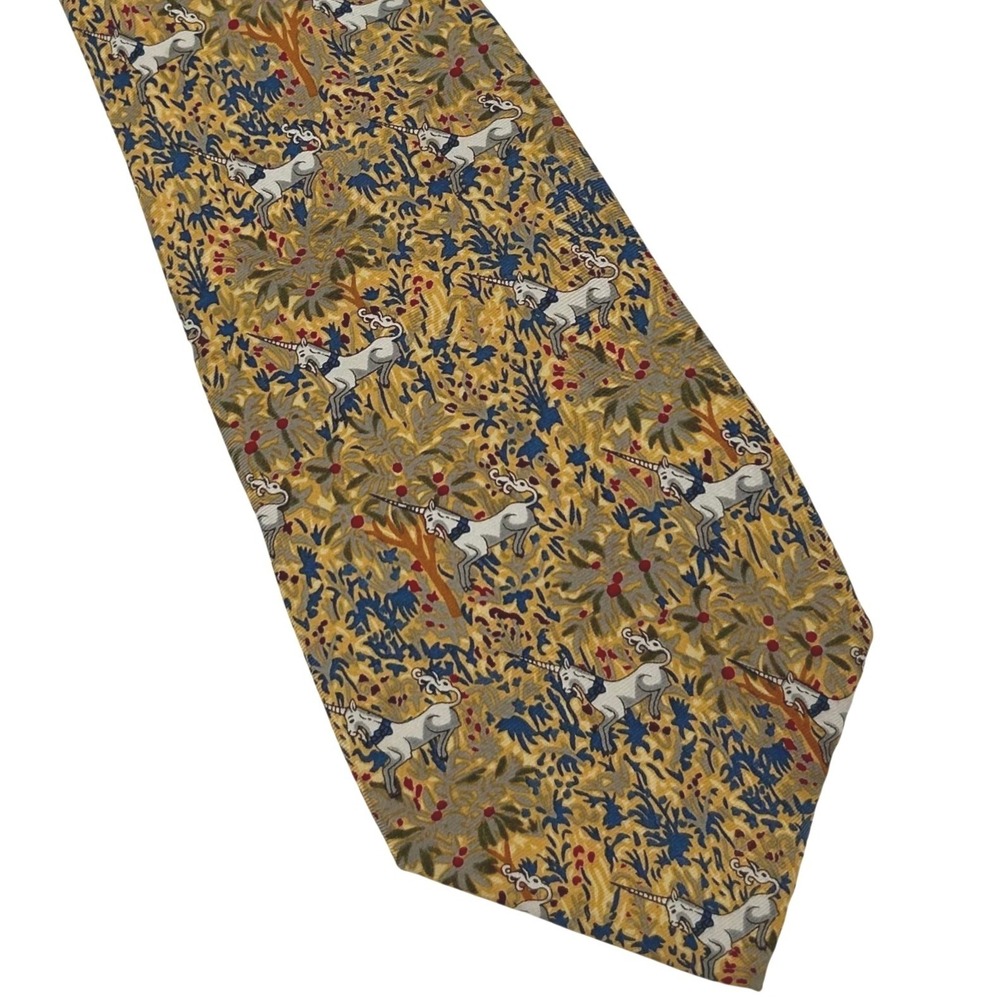 Metropolitan Museum of Art MMA Silk Tie Unicorn in Captivity Tapestry Gold Blue